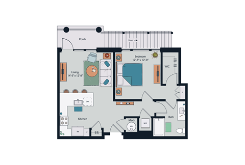 Floor plan for 1 bed, 1 bath, 778 sqft
